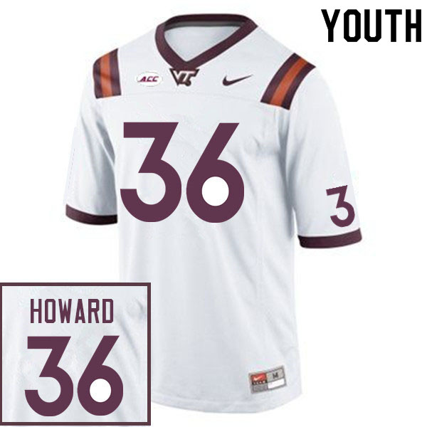 Youth #36 Elijah Howard Virginia Tech Hokies College Football Jerseys Sale-White - Click Image to Close